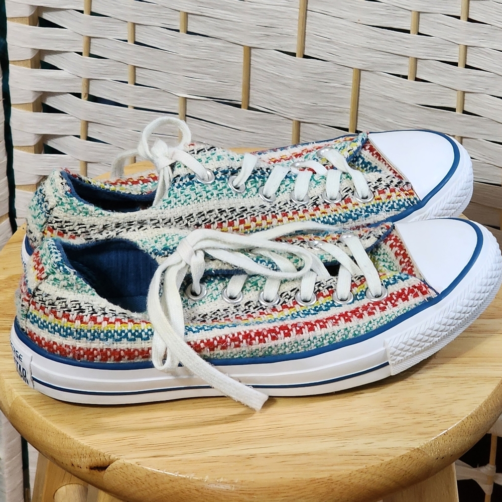 Converse Chuck Taylor Red, White, Blue, Yellow Knit Ox Low Sneakers - Picture 3 of 8